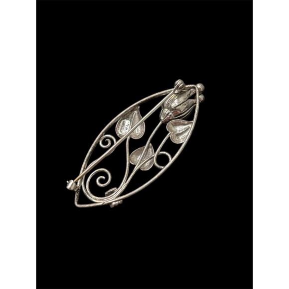 Vtg WL Walter Lampl Sterling Silver Art Deco Tulip Floral Oval Brooch 2” 925 - Picture 2 of 6